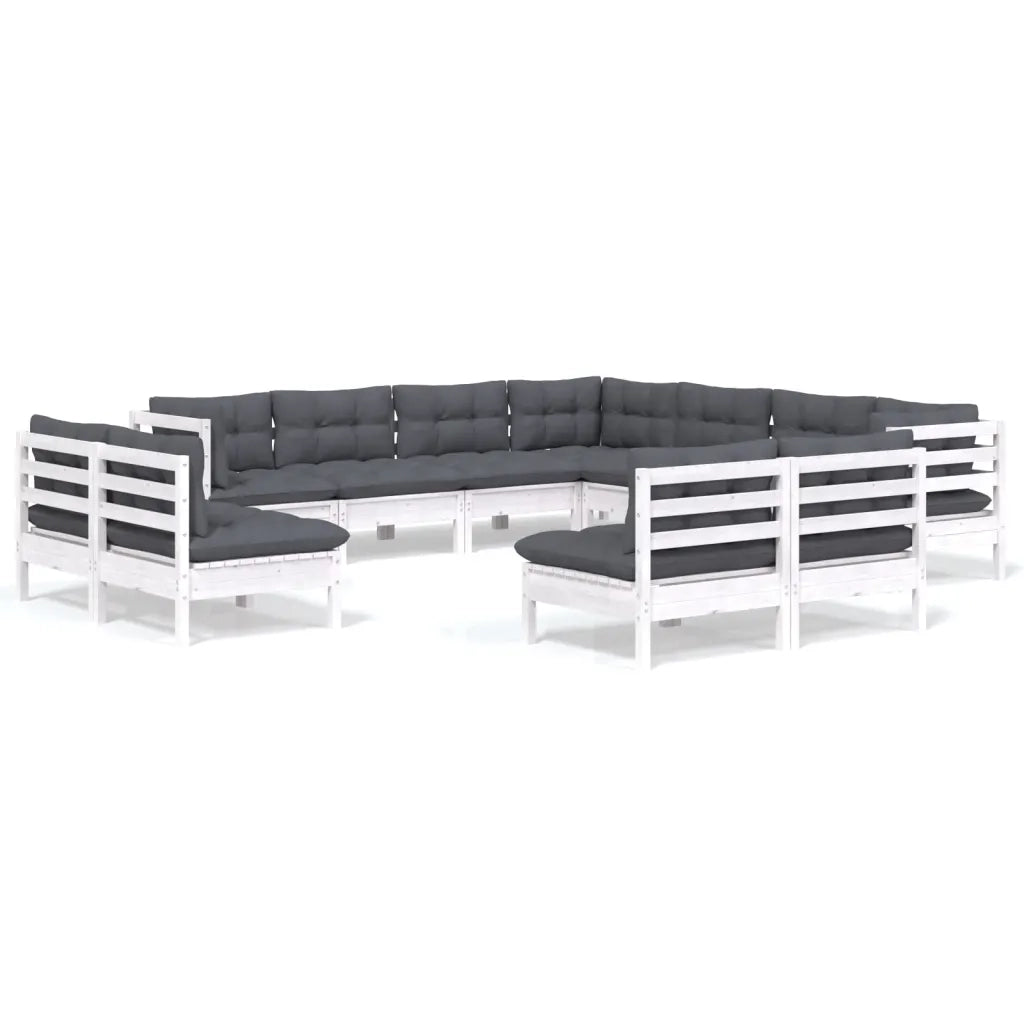 Set Divani da Giardino 11 pz con Cuscini Bianchi Legno di Pino 3096864