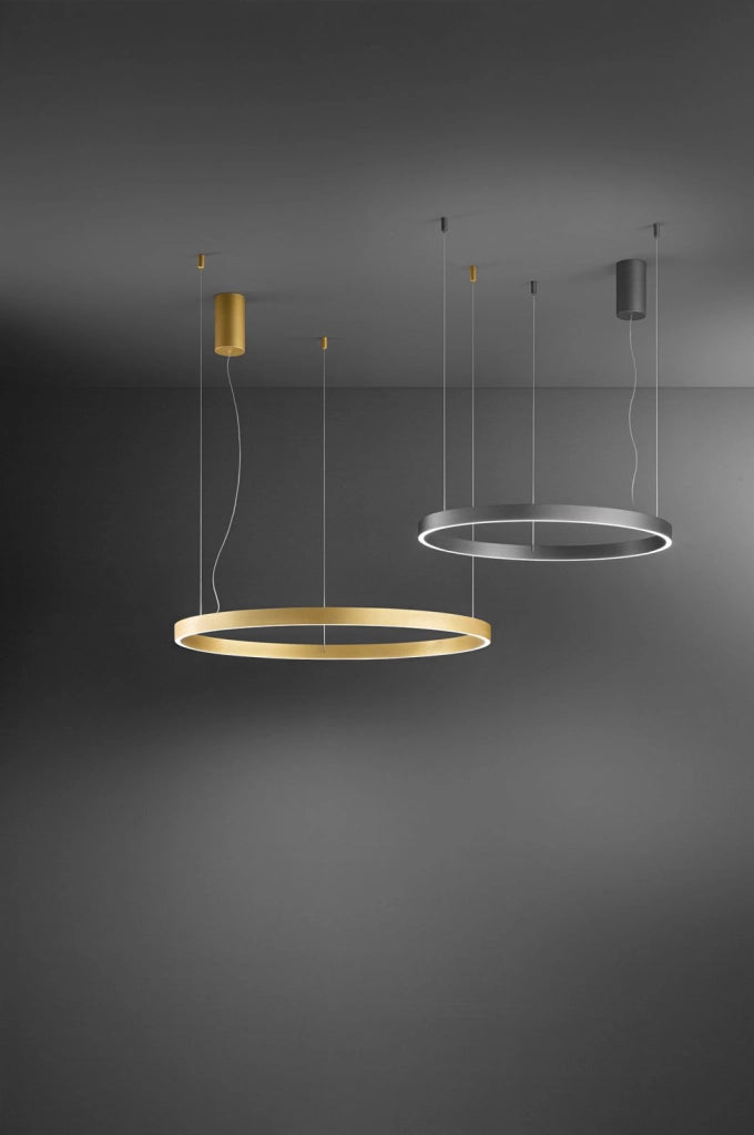 Sospensione in metallo e alluminio  Grigio Etere D.81CM biemissione LED 72W 3000K CRI?80 220-240V 50/60Hz 5040Lm dimmerabile