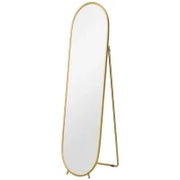 Specchio Verticale Ovale da Terra con Supporto, in Vetro e Metallo, 40x41x159 cm, Tonalità Oro