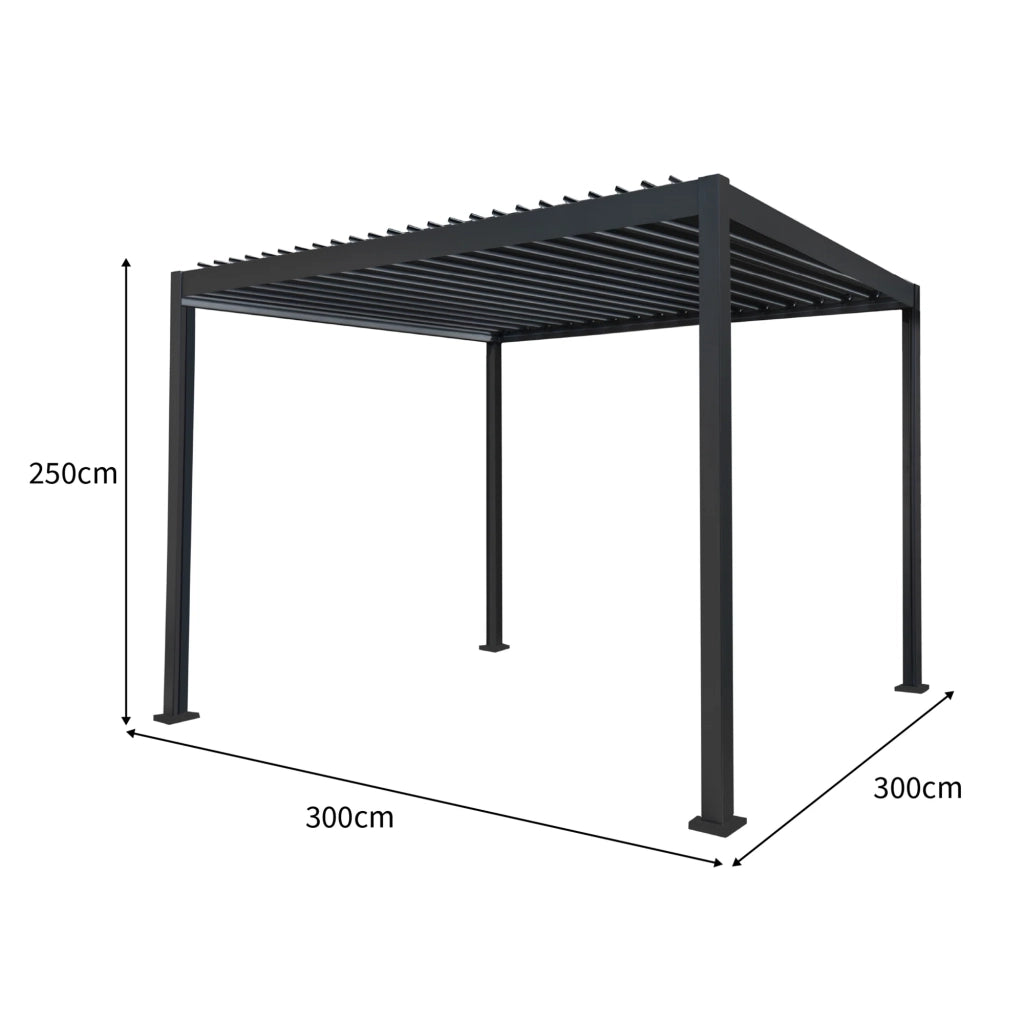 Pergolato in alluminio 3x3m grigio con luci LED e tetto regolabile