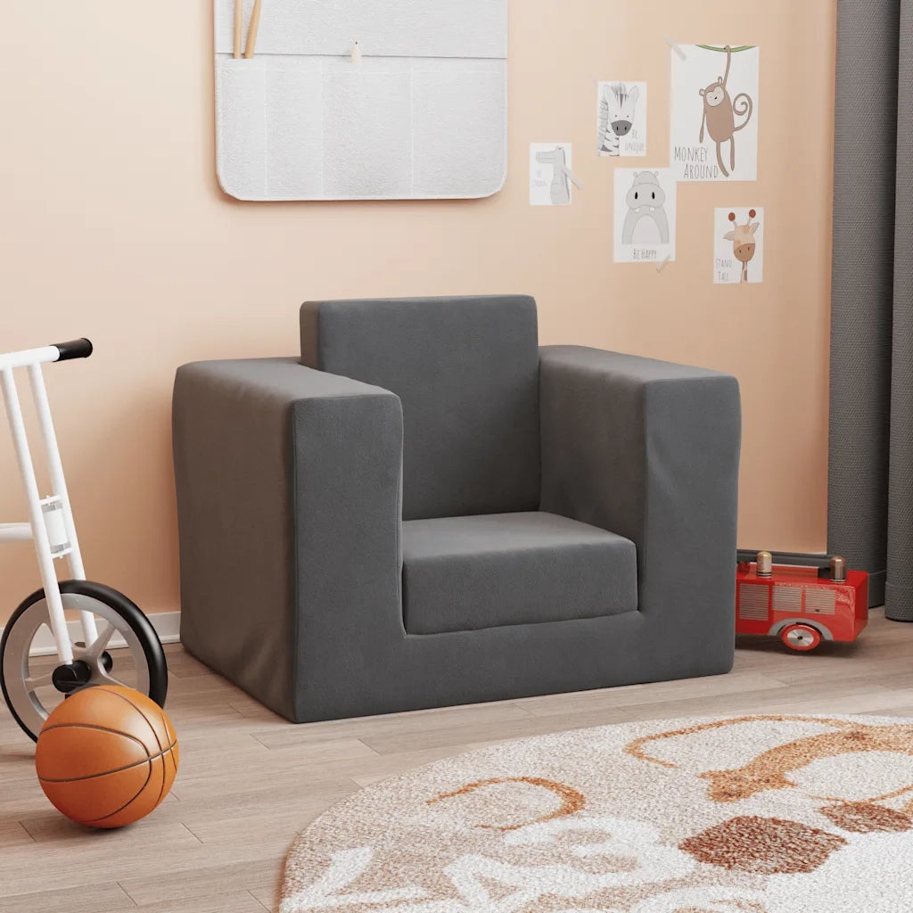 Divano letto | Sof¨¤ letto | Letto singolo per Bambini Antracite in Morbido Peluche
