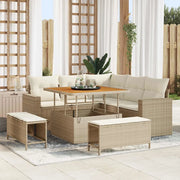 Set Divano da Giardino 9 pcs Beige e Crema polyrattan