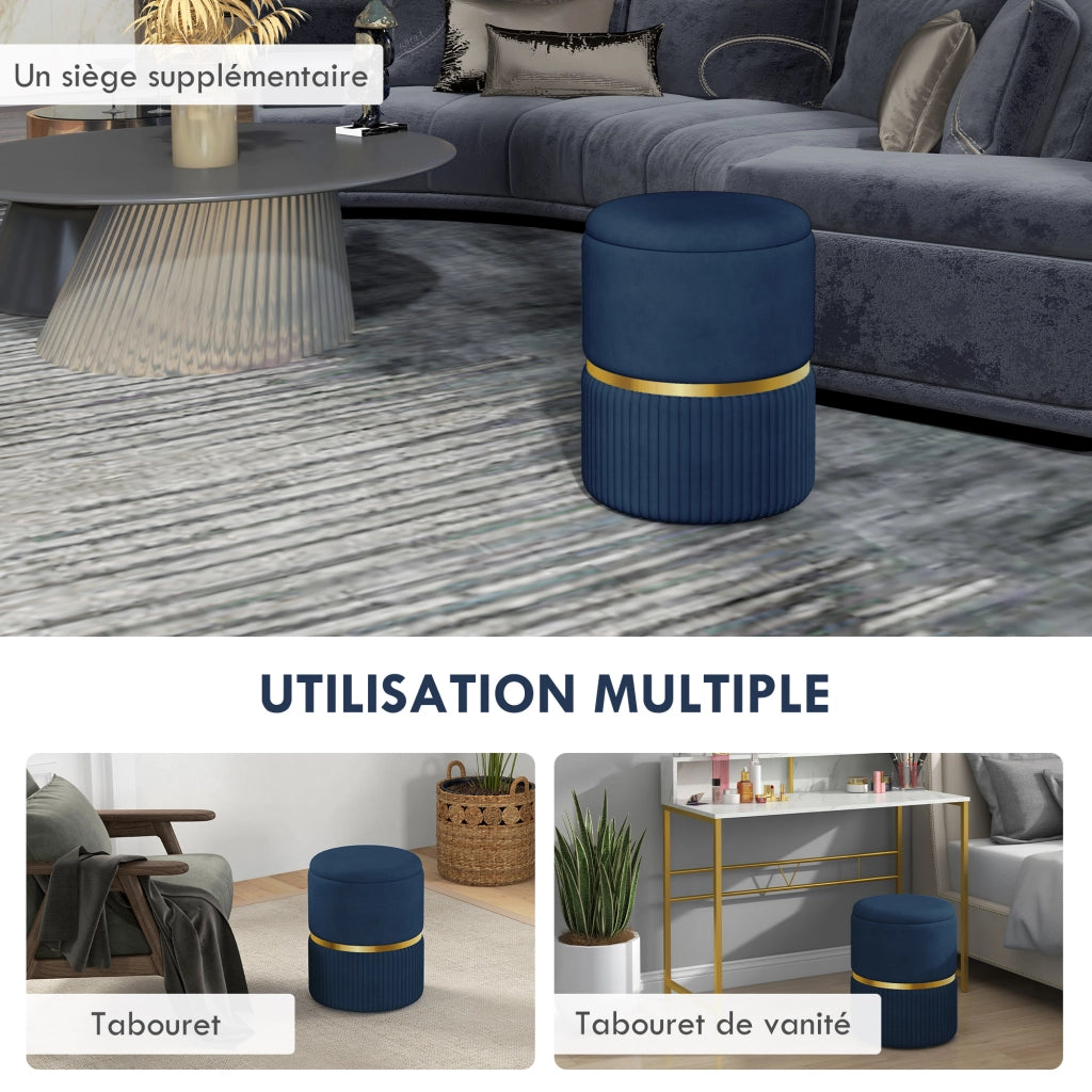 Pouf con contenitore in velluto rigato ¨C zephmum ¨C blu 36x36x44 cm