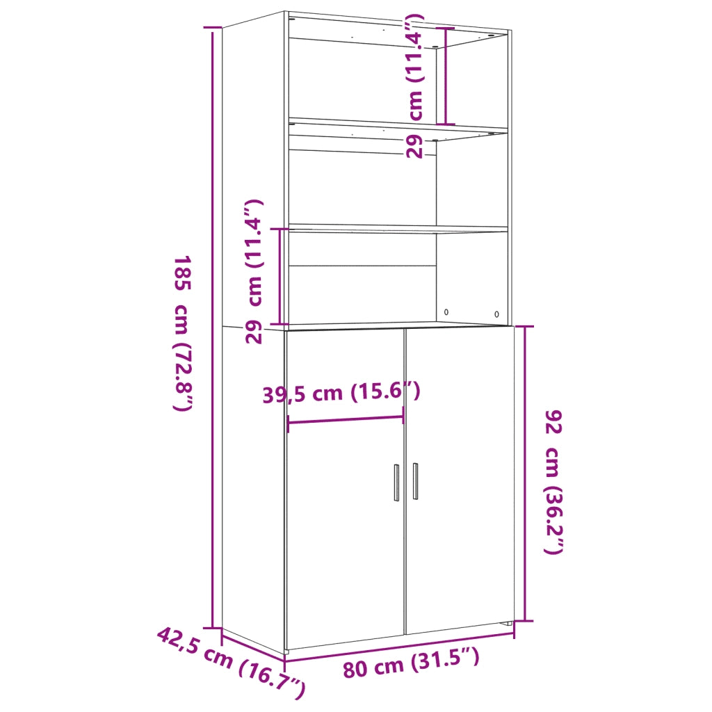 Credenza-Buffet-Armadio da cucina Grigio Cemento 80x42,5x185 cm in Legno Multistrato 643461