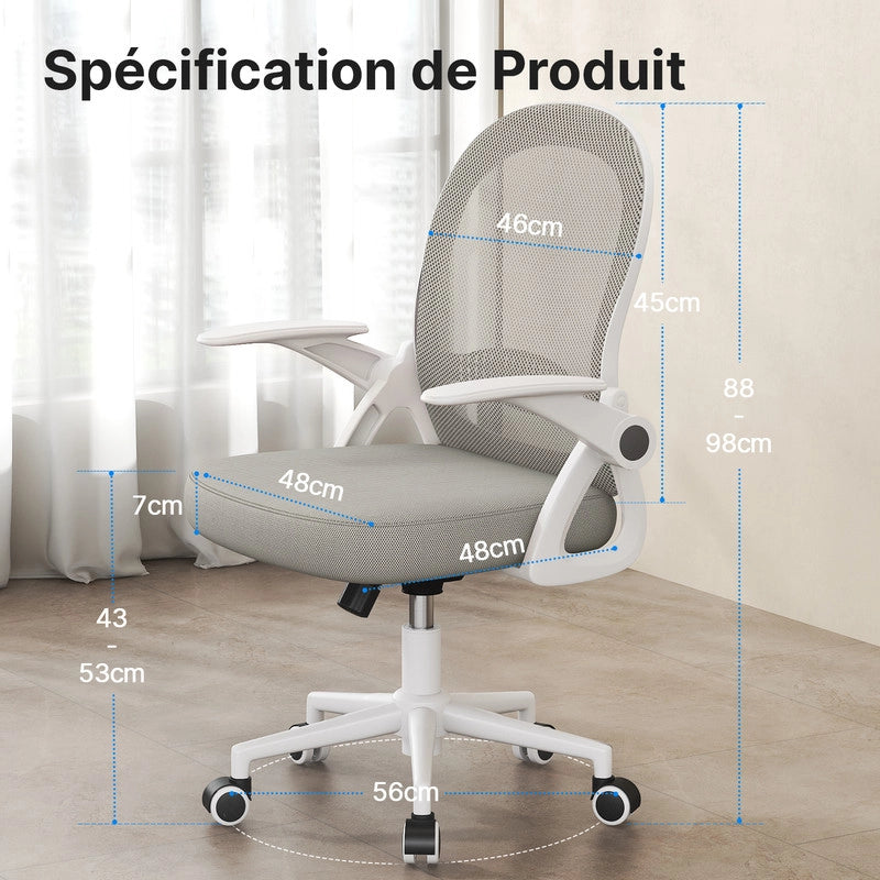 Sedia da ufficio-Sedia da ufficio in  con braccioli-Sedia ergonomica in rete traspirante-Altezza regolabile-Home Office-Grigio