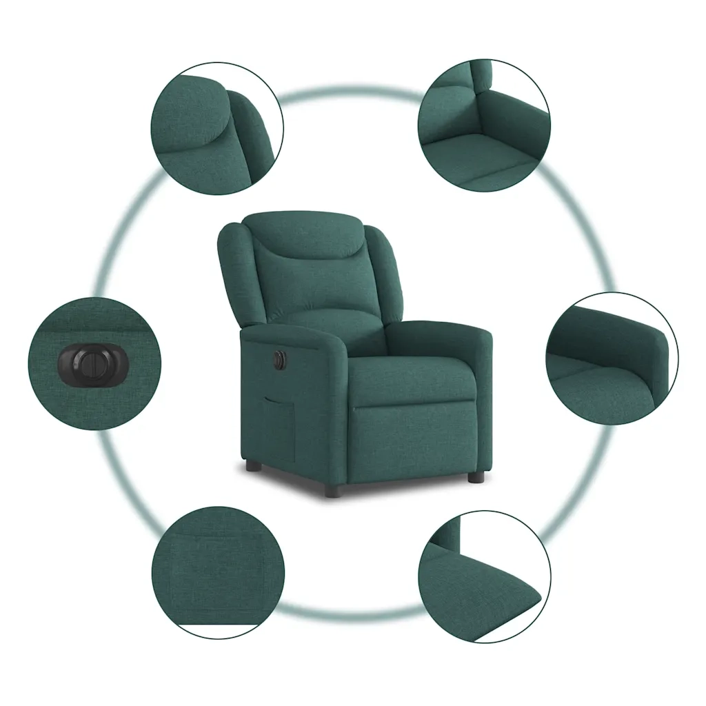 Poltrona Elettrica Reclinabile-Divano Sedia Verde Scuro in Tessuto 532744