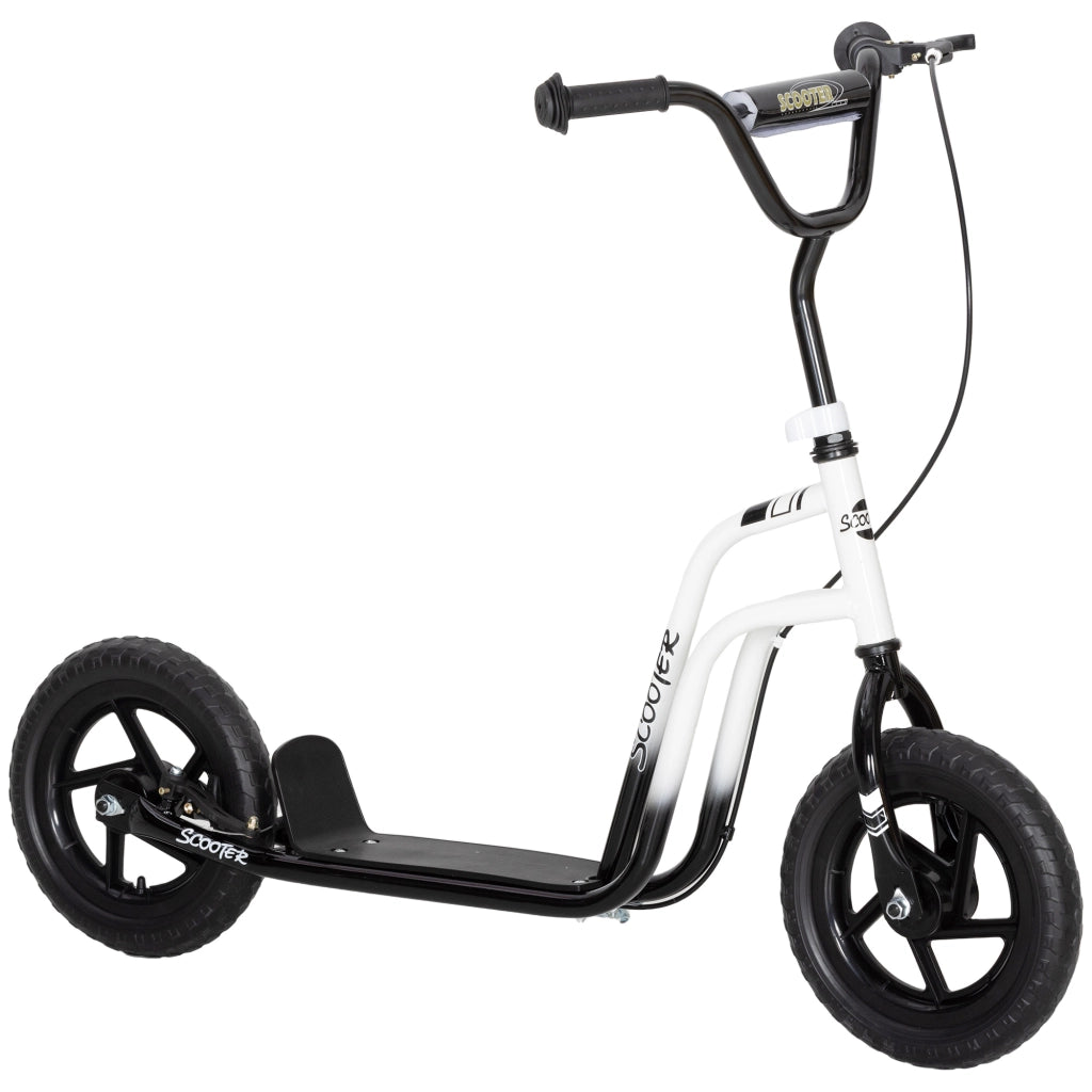 Monopattino per Bambini 5-12 Anni con Freno. Cavalletto e Manubrio Regolabile. 129x52x80-88 cm. Bianco e Nero