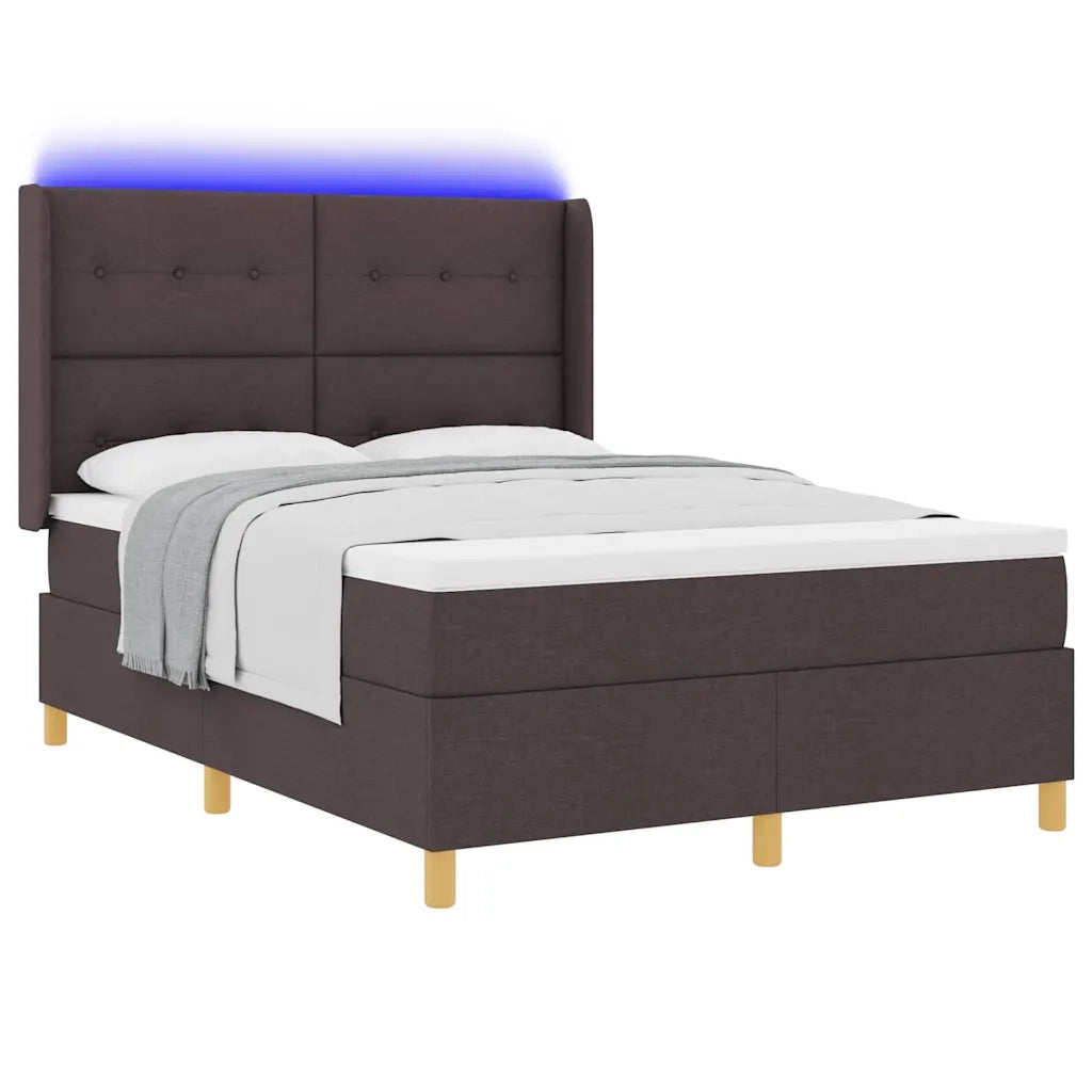 Letto a molle con strisce LED Marrone 140 x 200 cm Tessuto 3343696
