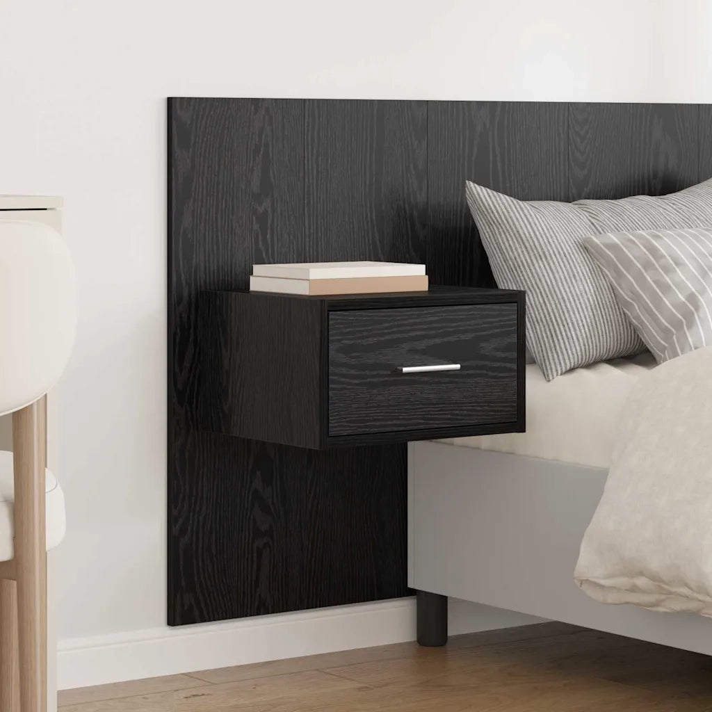 Testiera | Testata con Comodino 3 pcs Rovere Nero Legno multistrato