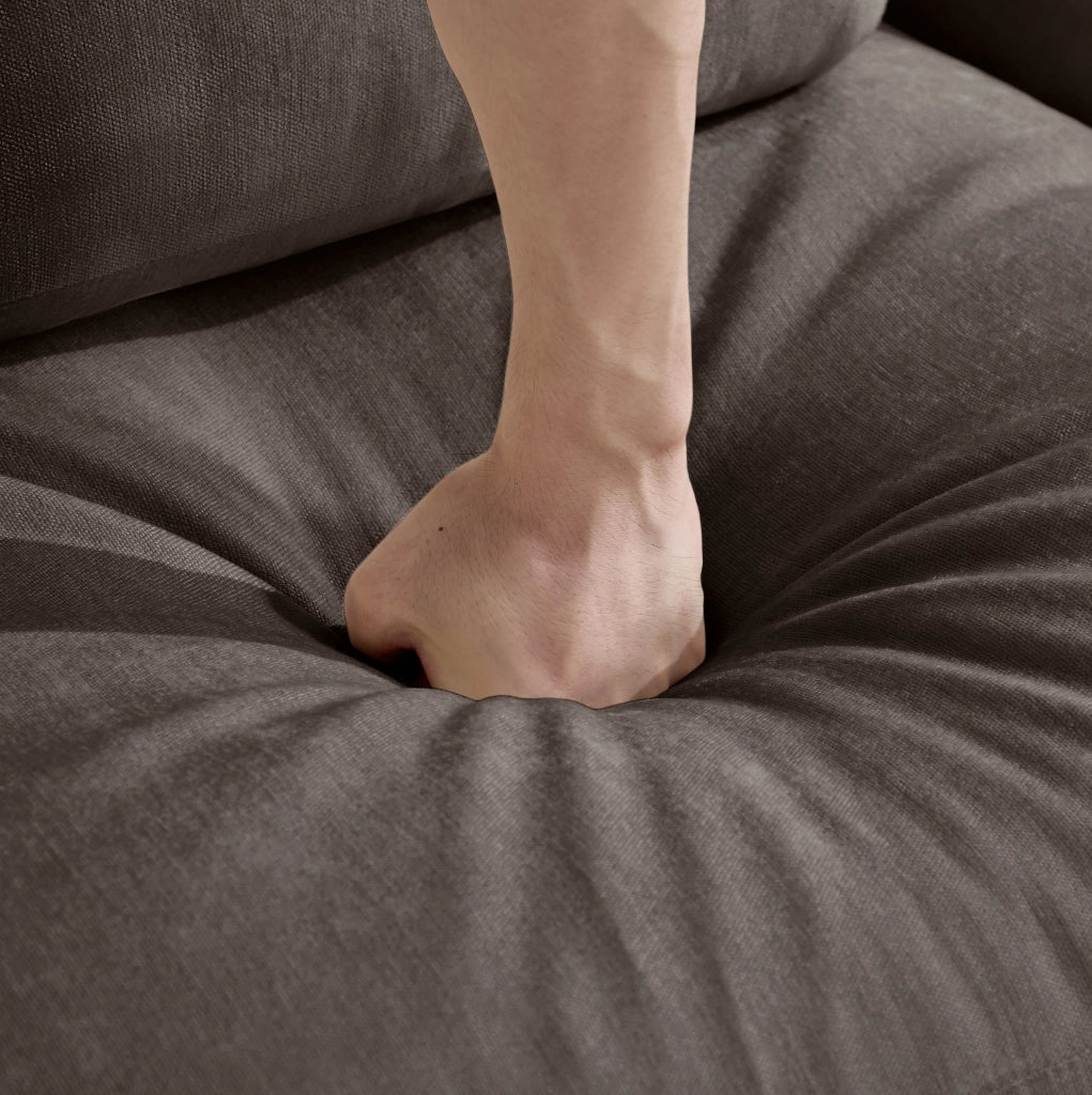 Divano modulare 253x143x88 cm in chenille con pouf e cuscini mobili; marrone