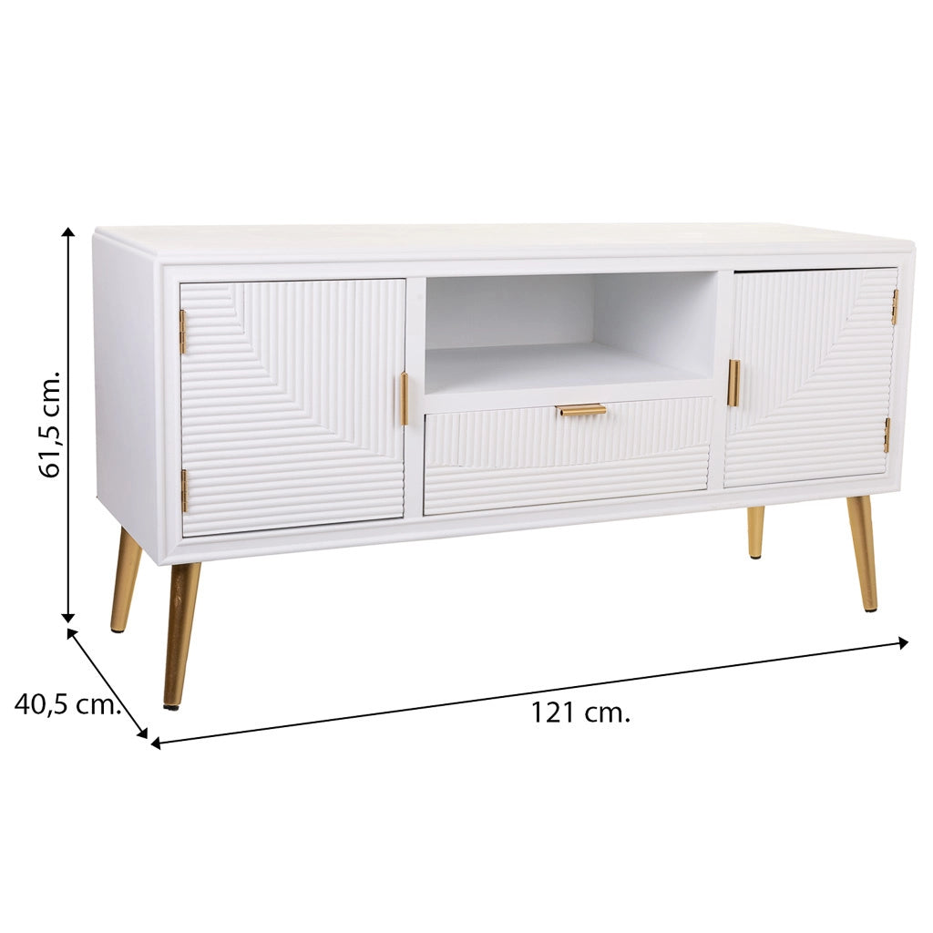 Mobile base in legno bianco 121x40,5x61,5h