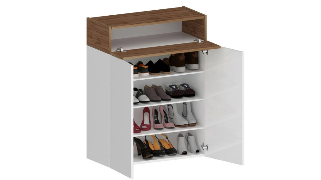 Scarpiera Nala, Porta scarpe salvaspazio a 3 ante, Armadio multifunzione da ingresso, 76x38h100 cm, Bianco e Rovere