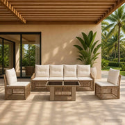 Set Divano da Giardino 7 pz Beige e Bianco Crema polyrattan 3437232
