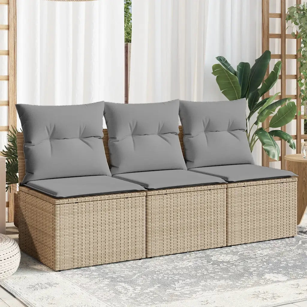 Divano da Giardino con Cuscini a 3 Posti-Sofa da Giardino-Divano da esterno Beige in Polyrattan 255478