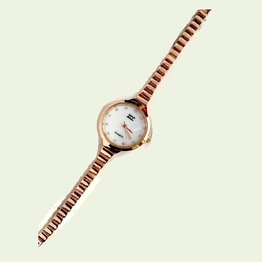 Trade Shop - Orologio Polso Zcc Donna Analogico Quarzo Acciaio Moderno Fashion Oro Rosa Bianco -
