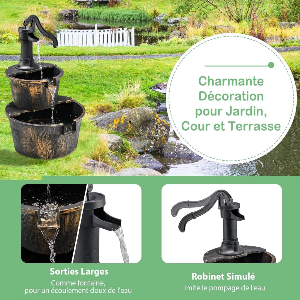 Fontana Giardino a 2 Livelli, Fontana Acqua con Pompa Acqua Elettrica e Flusso Acqua Regolabile, Materiale PP Impermeabile, Decorazione Giardino per Esterni, Balcone, Terrazza