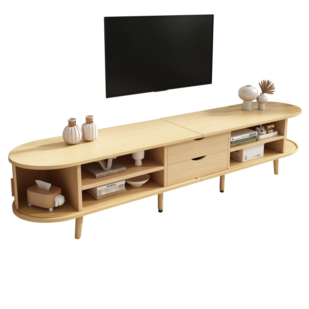 Mobile TV con 2 Cassetti e 2 Ante Scorrevoli; Ripiani Regolabili; per Soggiorno; in MDF; Noce Chiaro; 175×40×42 cm