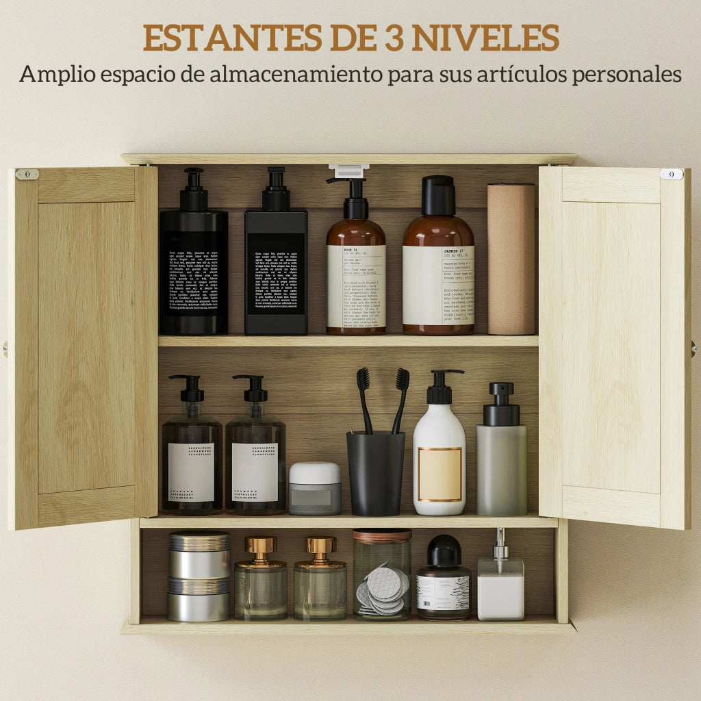Armadietto Bagno con Specchio e Ripiani ¨C zephmum ¨C Legno Naturale 56x13x58cm