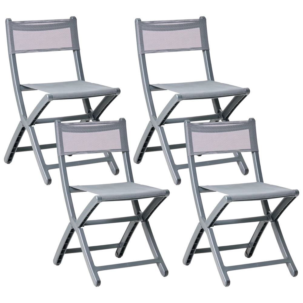 Set di 4 sedie da pranzo in plastica per esterni senza braccioli pieghevoli grigio scuro stile minimalista