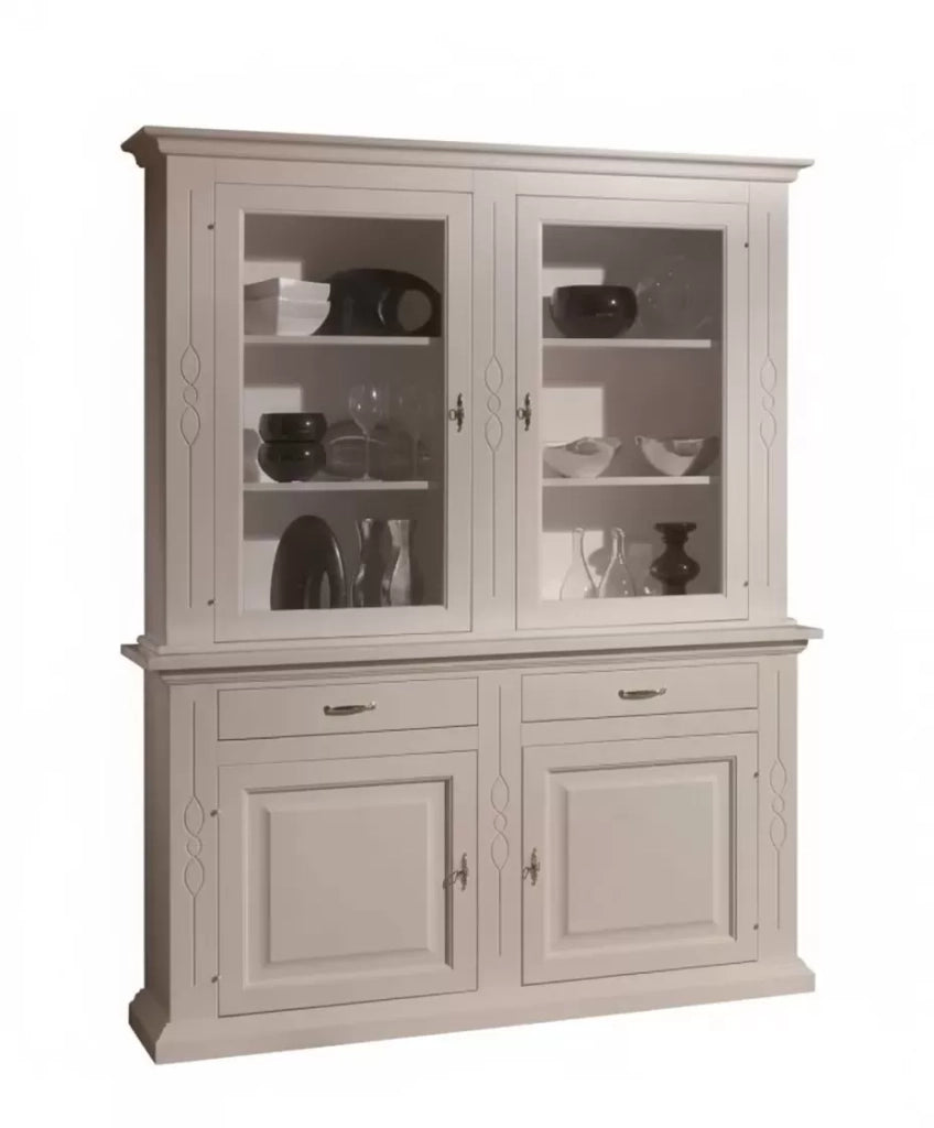 Cristalliera classica shabby bianco intarsi 168x48x222 - Mobili 2G