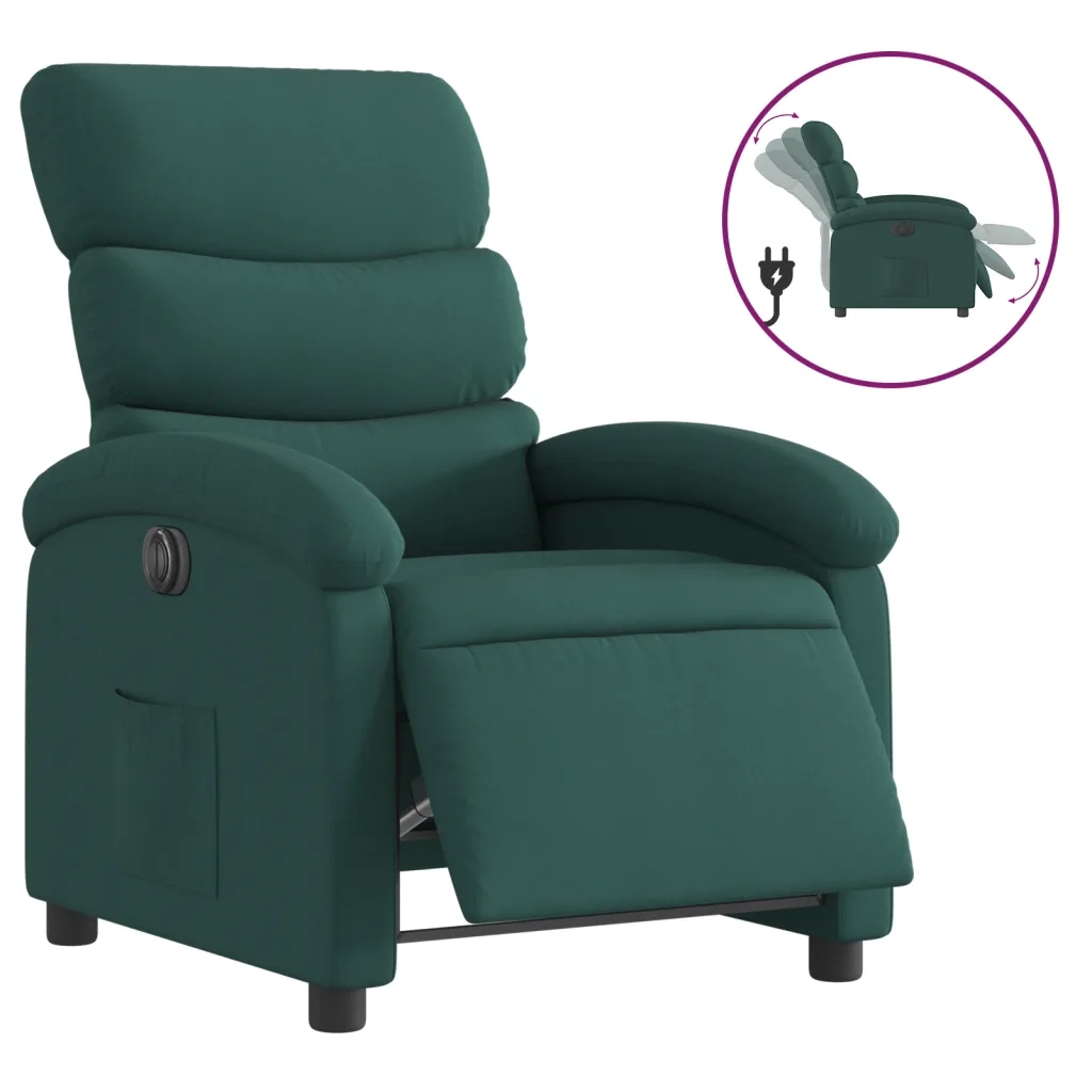 Poltrona | Sedia Relax Elettrica Reclinabile Verde Scuro in Tessuto