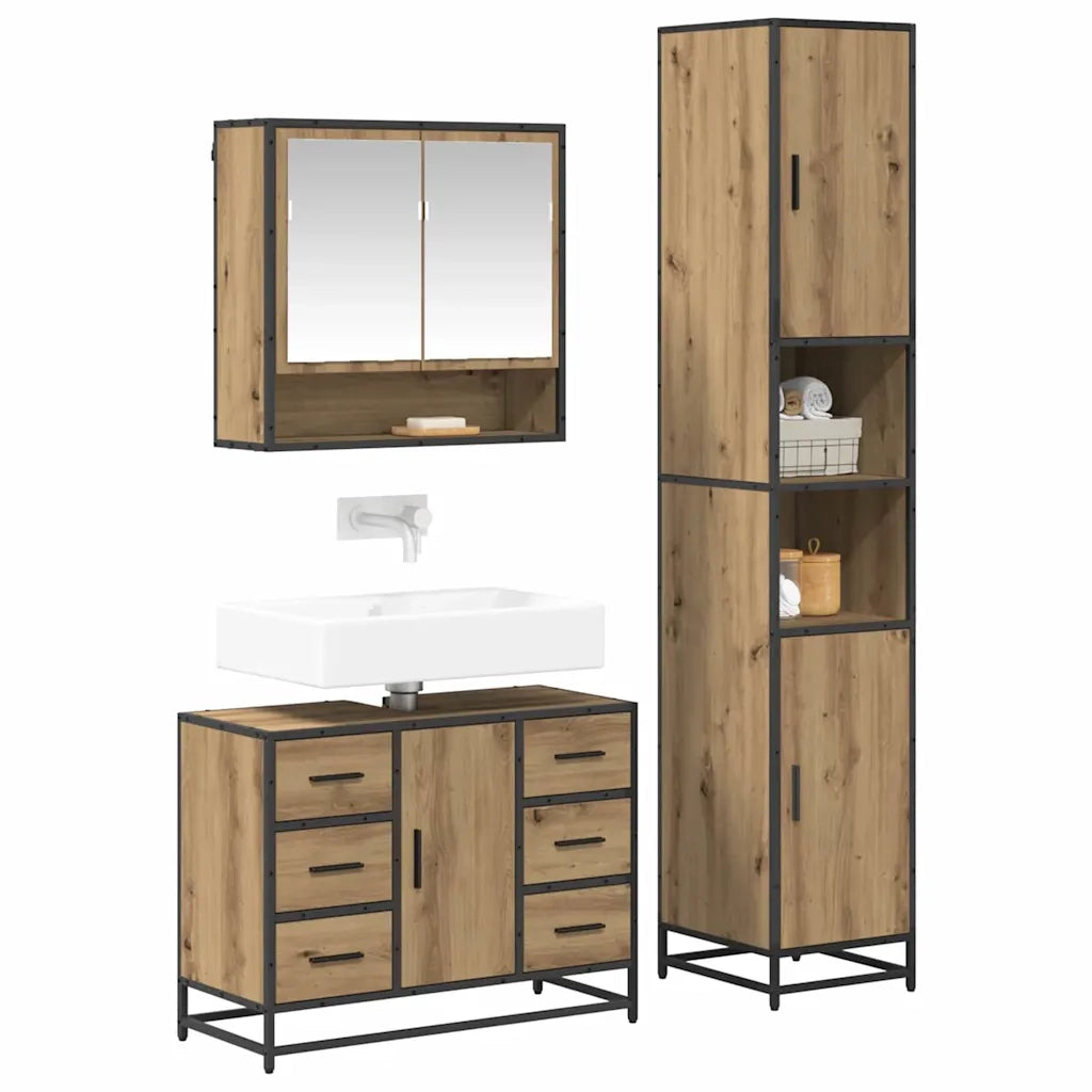 Set di mobili per il bagno con porta 3 pcs Rovere artigianale 3402486