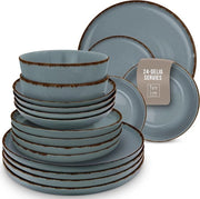 Servizio da Tavola in Ceramica per 6 Persone - 24 Pezzi - Resistentente al Lavastoviglie - Set di Piatti e Tazze - Servizio di Base in Ceramica - Colore Rokerig Blu
