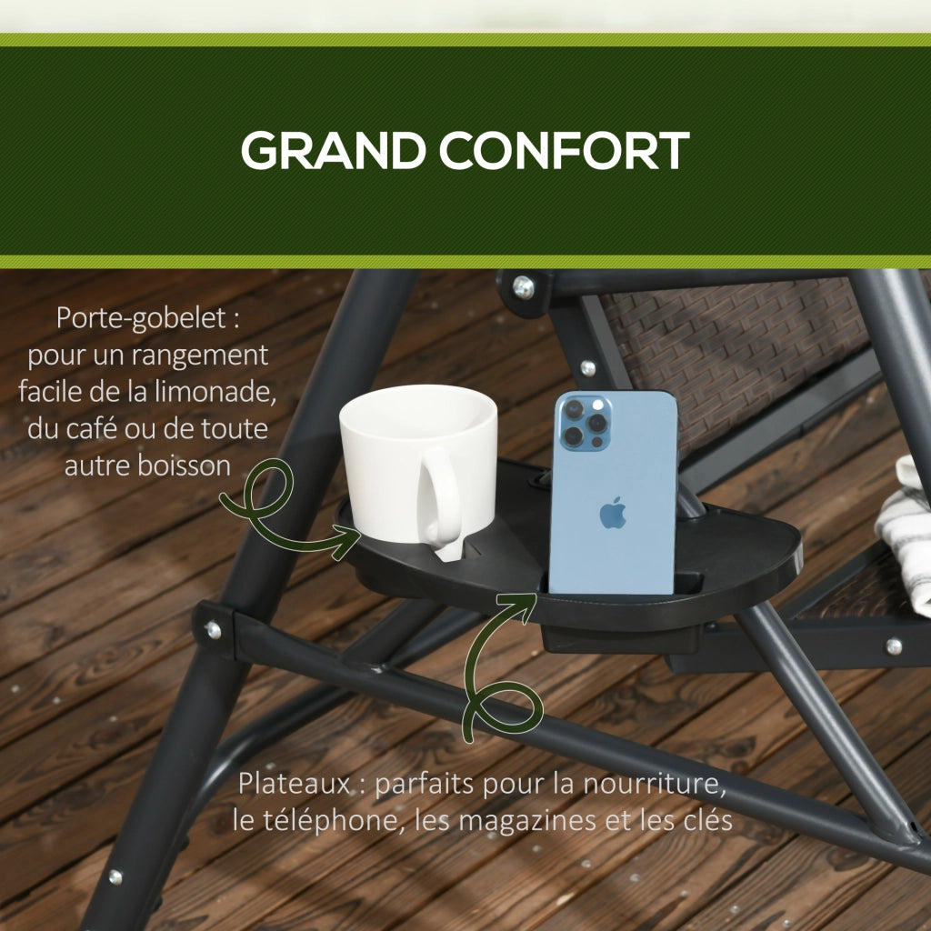 Amaca da giardino 3 posti con tetto regolabile e vassoio ¨C zephmum ¨C Grigio