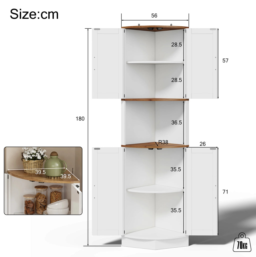Credenza angolare alta 39;5 x 39;5 x 180 cm in MDF bianco stile vintage