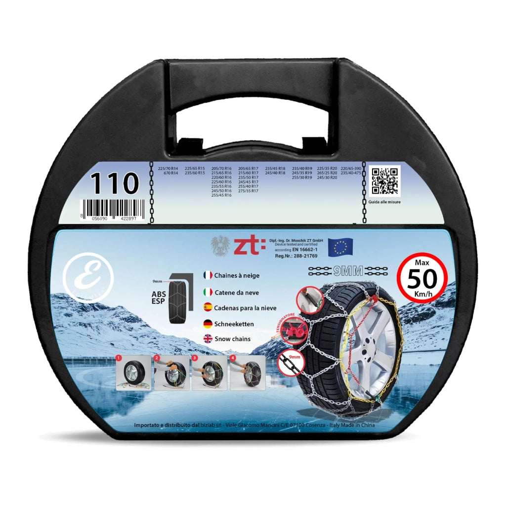 Catene Da Neve In Metallo 9 mm Omologate TUV e GS Onorm Montaggio Rapido Per Auto Macchina Furgone SUV Con Tensionatore Autobloccante Misura: Misura 110