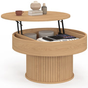IDMarket - Tavolino rotondo alzabile JULIETTE 70 cm con doghe in legno color rovere