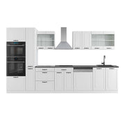 Mobile da cucina R-Line Bianco rustico/Bianco 350 cm con armadio alto, PL Antracite Vicco