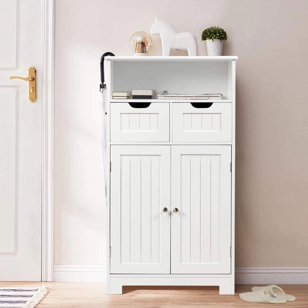 Armadietto Bagno da Terra, Mobiletto Autoportante, con Doppio Ante Legno, Cassetti Rimovibili e Ripiani Regolabili, 30x60x109 cm (Bianco)