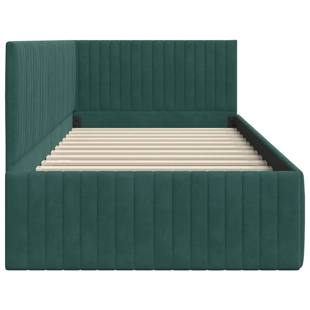 Cornice del letto ad angolo Verde Scuro 90 cm x 190 cm Velluto