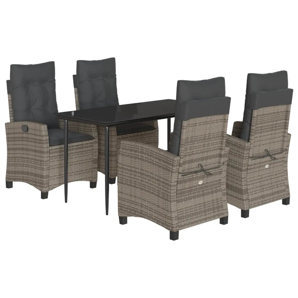 Set da Pranzo da Giardino 5 pz con Cuscini in Polyrattan Grigio