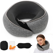 Cuscino per viaggiatori ergonomico - Cuscino di supporto con schiuma di alta densità - Leggero - Respirante - Incluso: auricolare/occhiali da protezione - Con tasca di stivaggio spazievendente