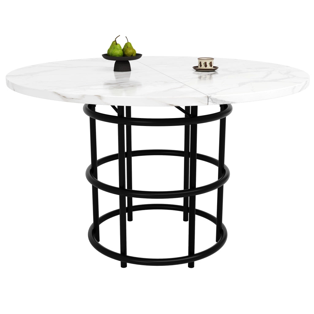 Set Tavolo Rotondo e 4 Sedie da Pranzo ¨C Xylo ¨C Piano Bianco MDF, Seduta Velluto Grigio, ?100cm