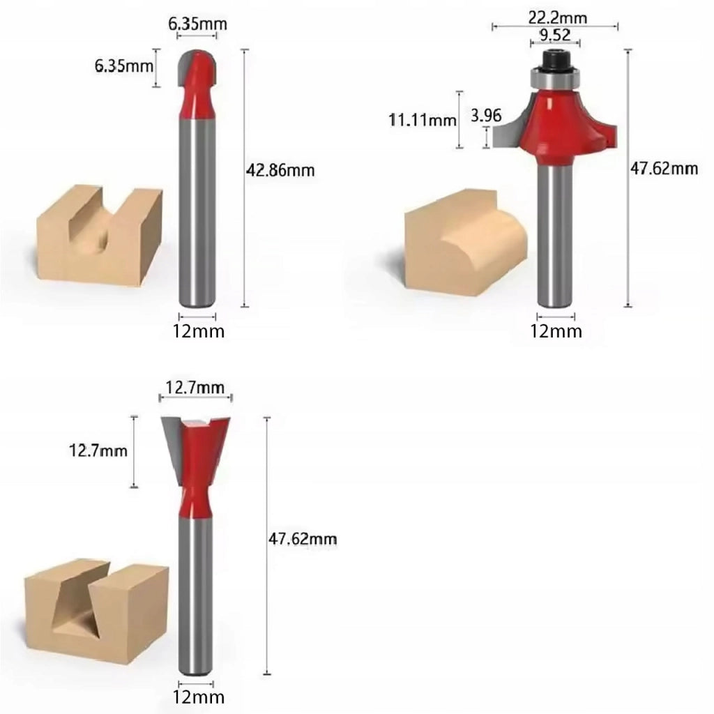 Set Frese per Legno Rosfix WoodCut Pro 15 – 15 Pezzi | Gambo 12 mm | Acciaio Temprato e Carburo | Per Fresatrice