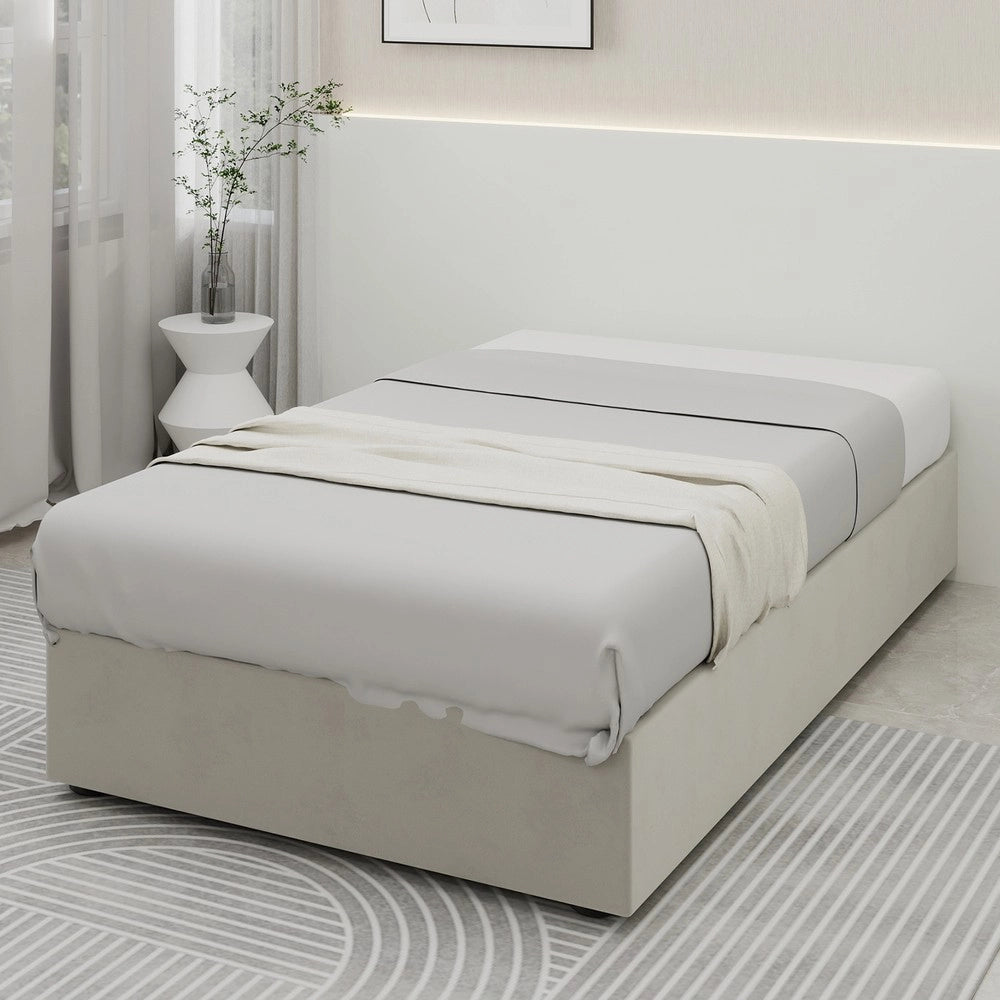 Letto Contenitore Singolo Imbottito ¨C MINIMAL ¨C Beige, Velluto, 90x200, Senza Testiera