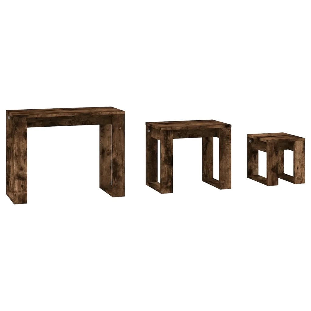 Tavolini Impilabili 3 pz Rovere Fumo in Legno Multistrato cod mxl 17422