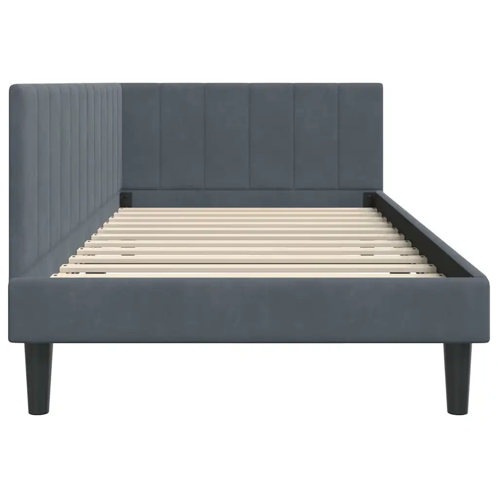 Cornice del letto ad angolo Grigio scuro 90 cm x 190 cm Velluto