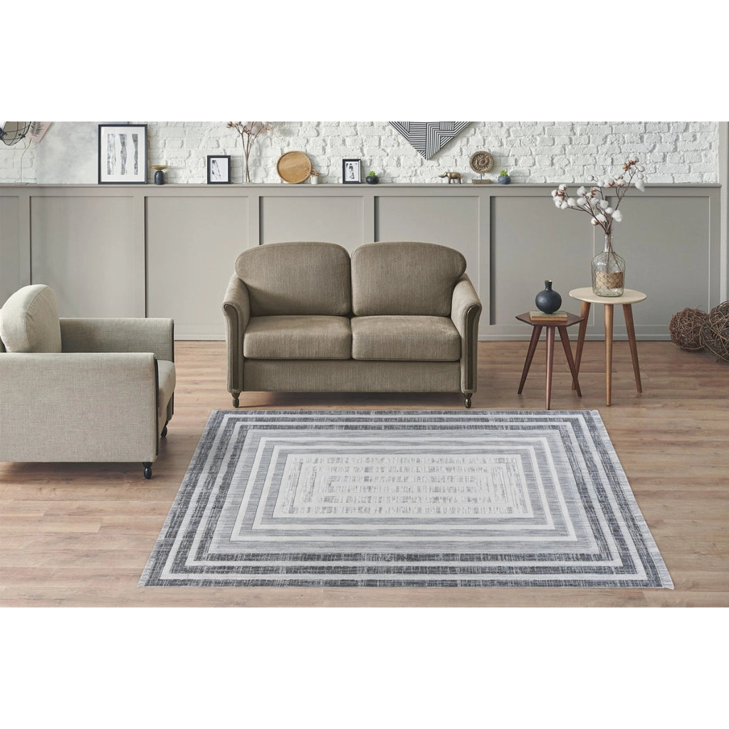 Tappeto moderno Sarai 100 in ciniglia grigio e panna