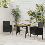 Set da Pranzo per Giardino 3 pz in Polyrattan Nero cod mxl 37573