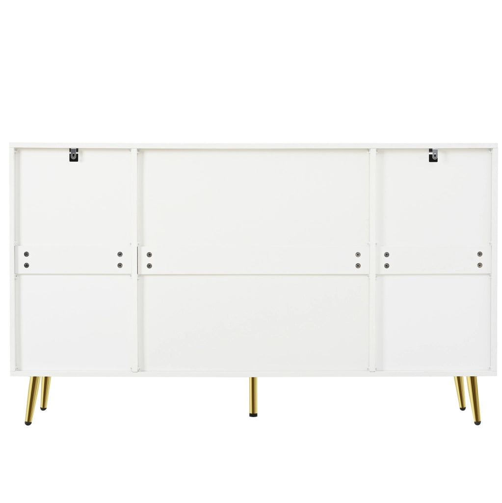 Mobile con 2 cassetti e 4 ante, ripiani regolabili, bianco e toni naturali, 140x35x82 cm