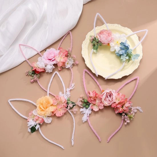 Benda per Capelli a Quattro Strisce con Coniglietti - Benda Capelli Rosa per Donne - Accessorio Capelli Festivo per Pasqua