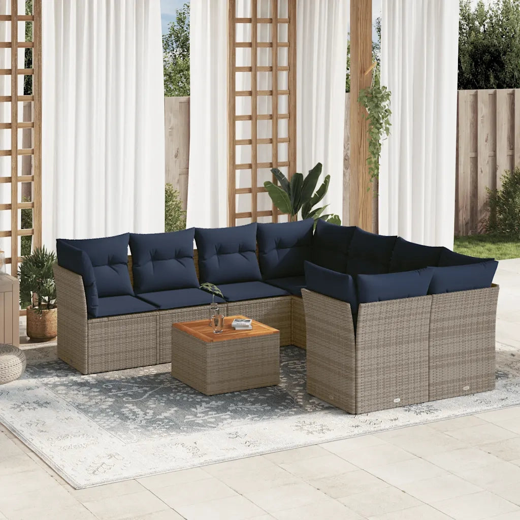 Set Divani da Giardino 9 pz con Cuscini Grigio in Polyrattan 3255865