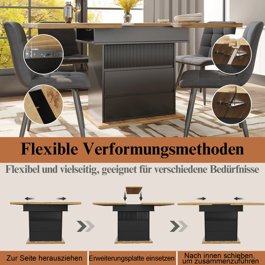 Tavolo da pranzo allungabile con vano contenitore e chiusura ammortizzata magnetica per cucina nero naturale 110 × 80 × 75 cm