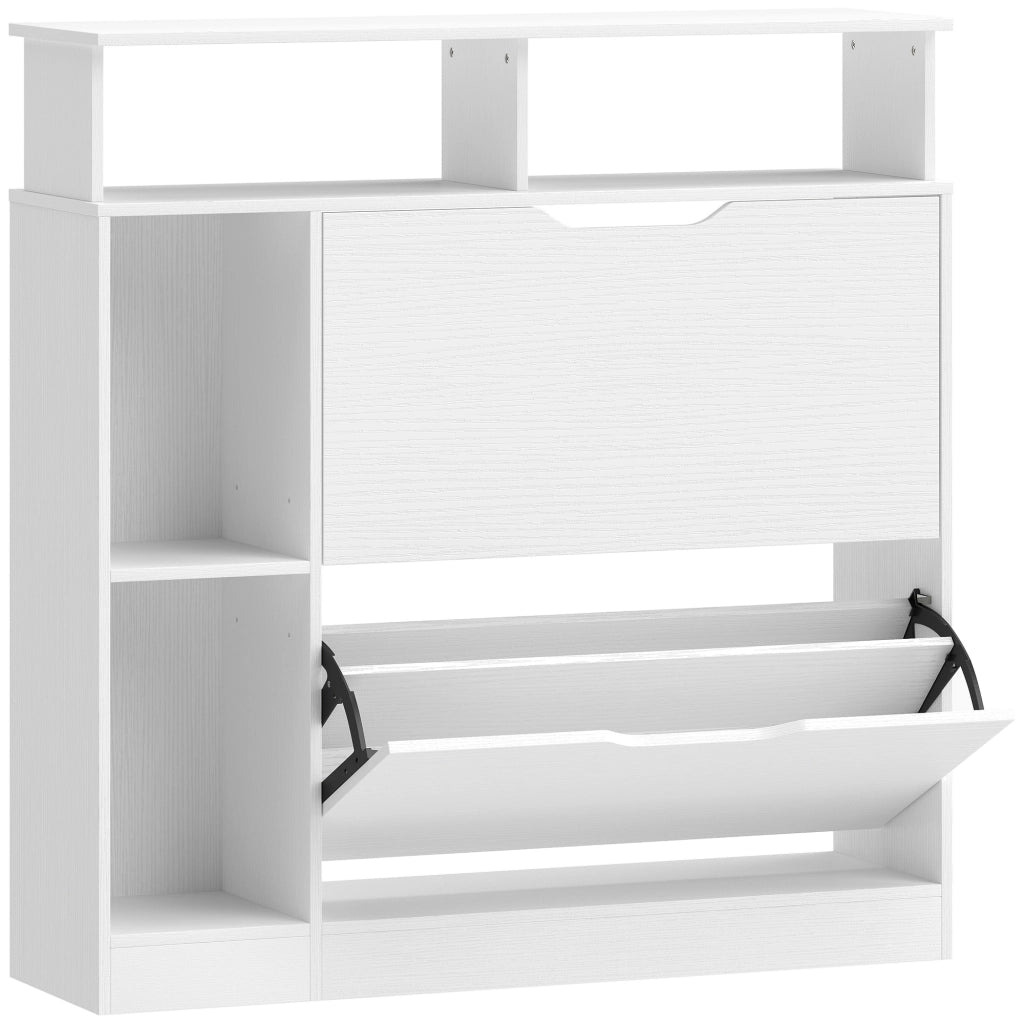 Scarpiera Slim 89x25x92 cm con Divisori Regolabili e Ripiani a Giorno in MDF Bianco