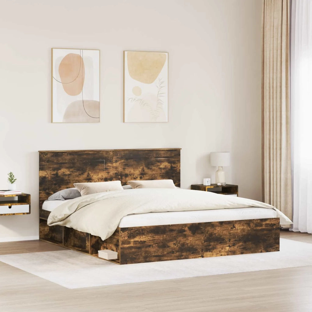 Struttura del letto Rovere fumé 200 x 200 cm Pino massello