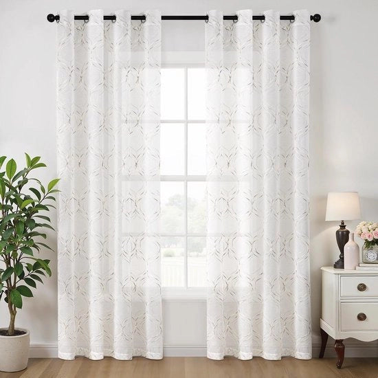 Gordini trasparenti a riquadri per camera da letto e soggiorno - set 2 pezzi moderno e minimalista - 140 x 225 cm - a scacchi.
